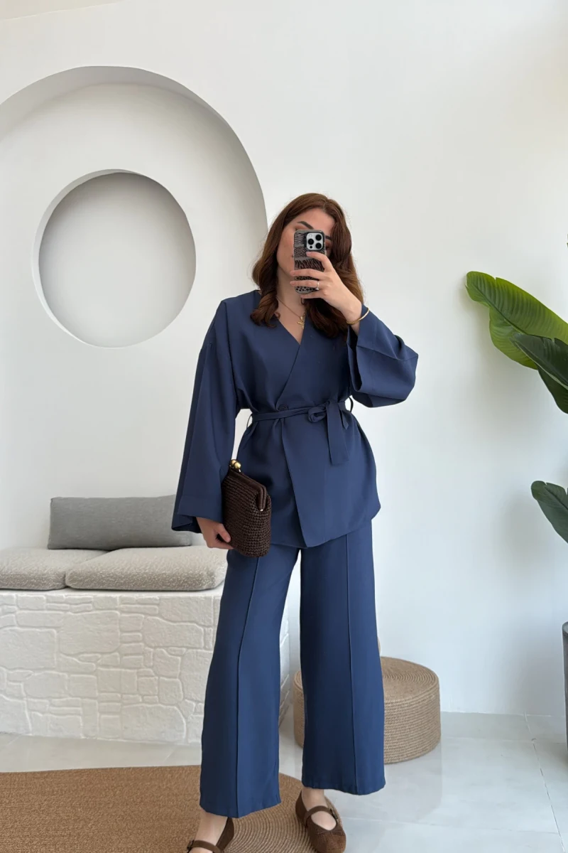 Gues Bağlamalı Kimono Takım Lacivert