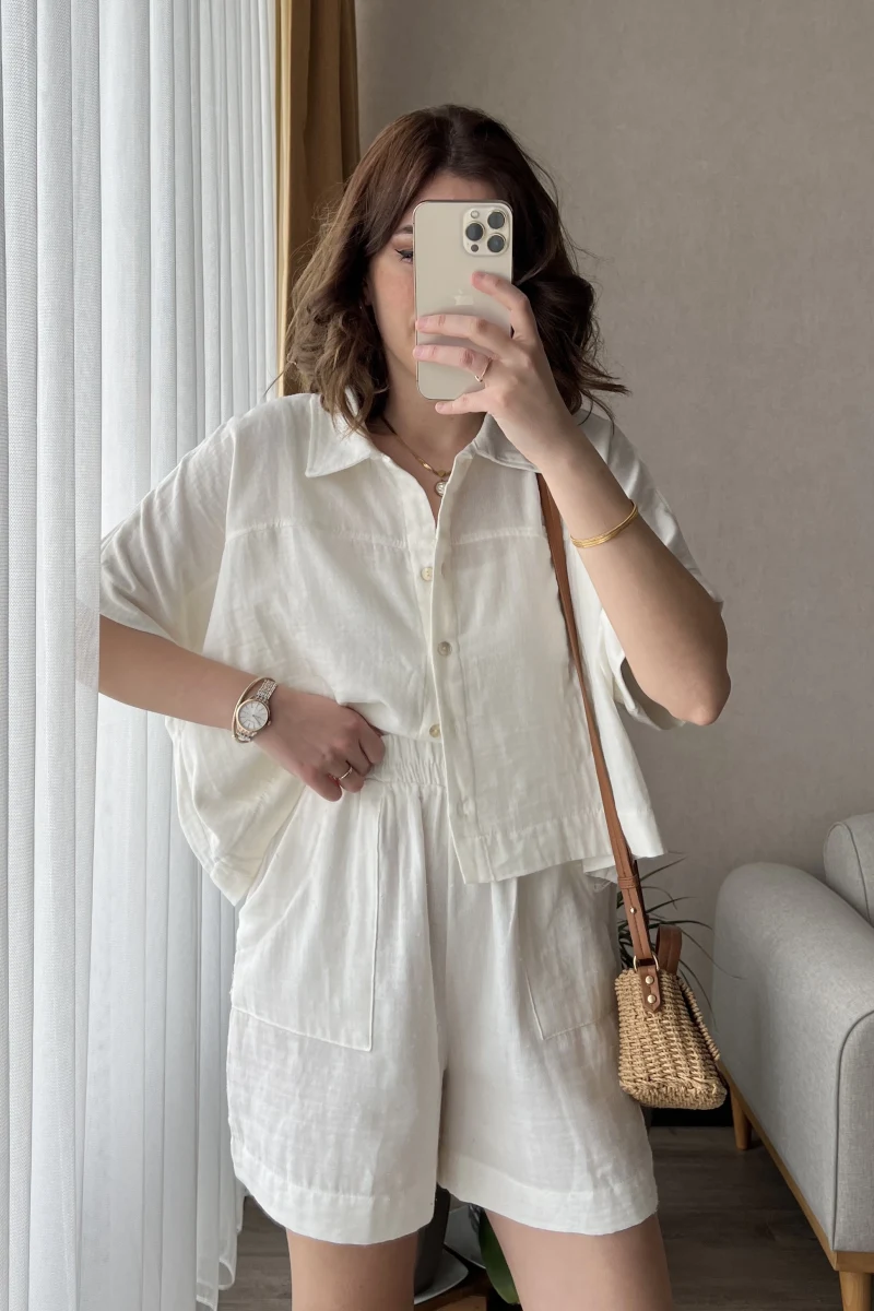 Harper Beyaz Gömlek Şort Takım