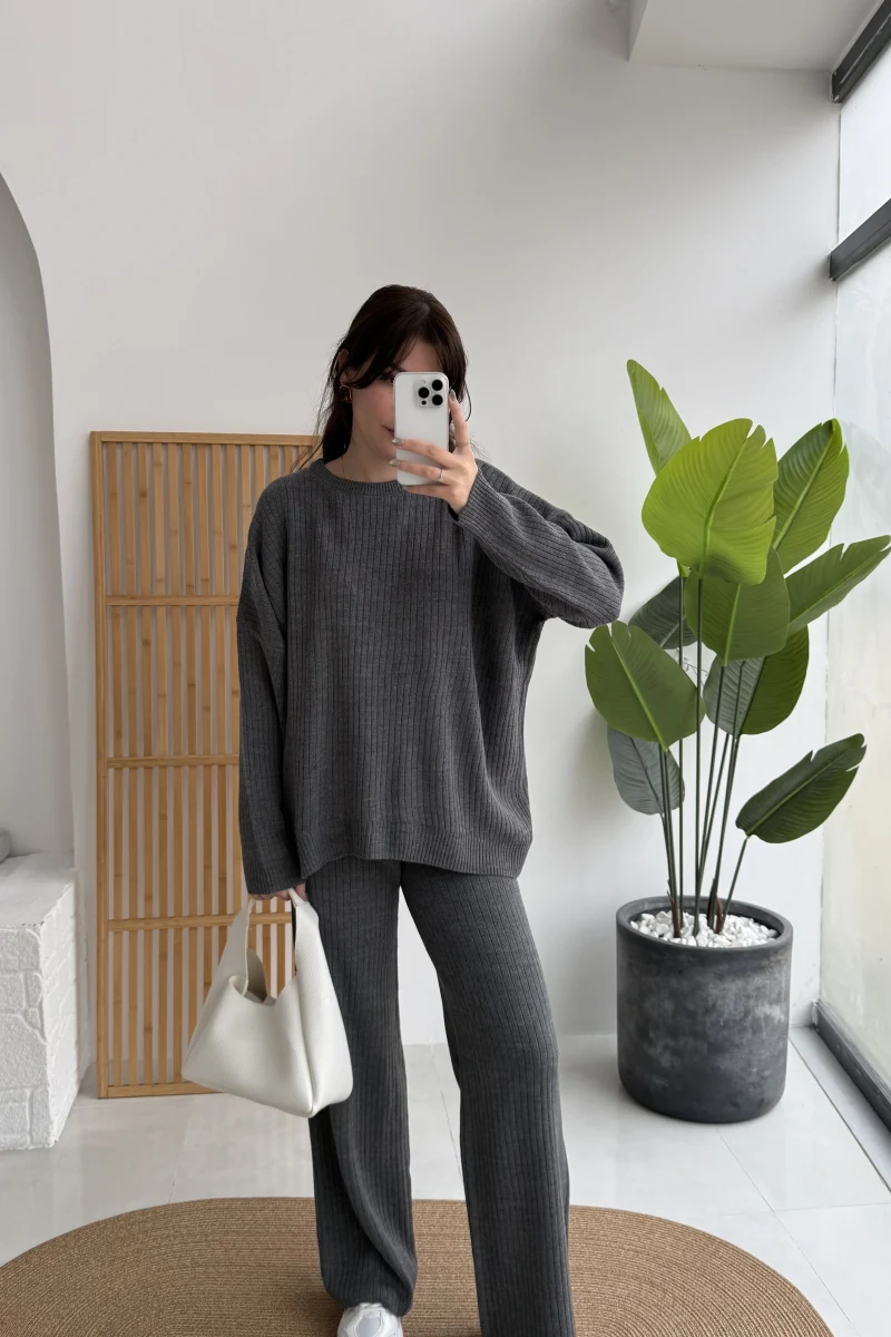 Harvey Oversize Triko Takım - Füme - Kod: 4004