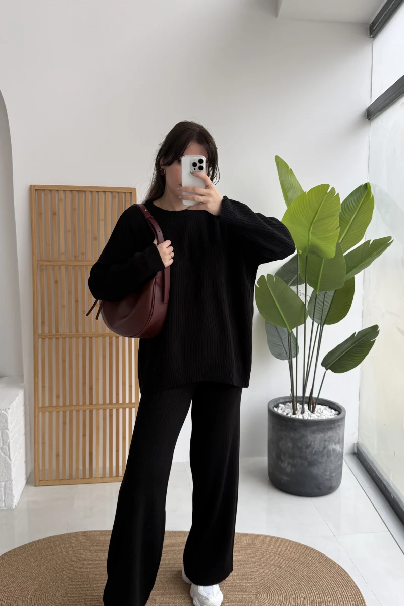 Harvey Oversize Triko Takım - Siyah - Kod: 4004