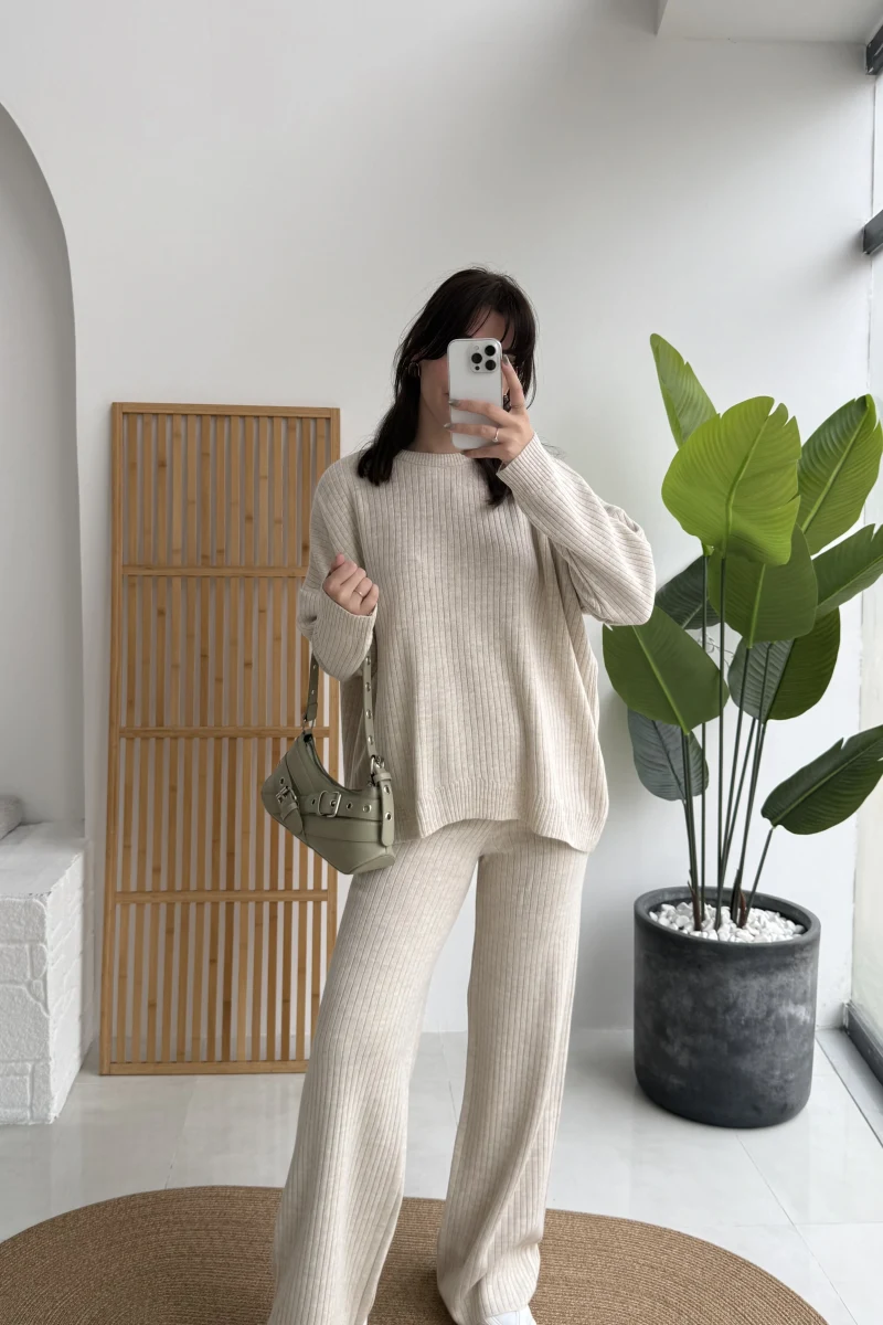 Harvey Oversize Triko Takım - Taş - Kod: 4004