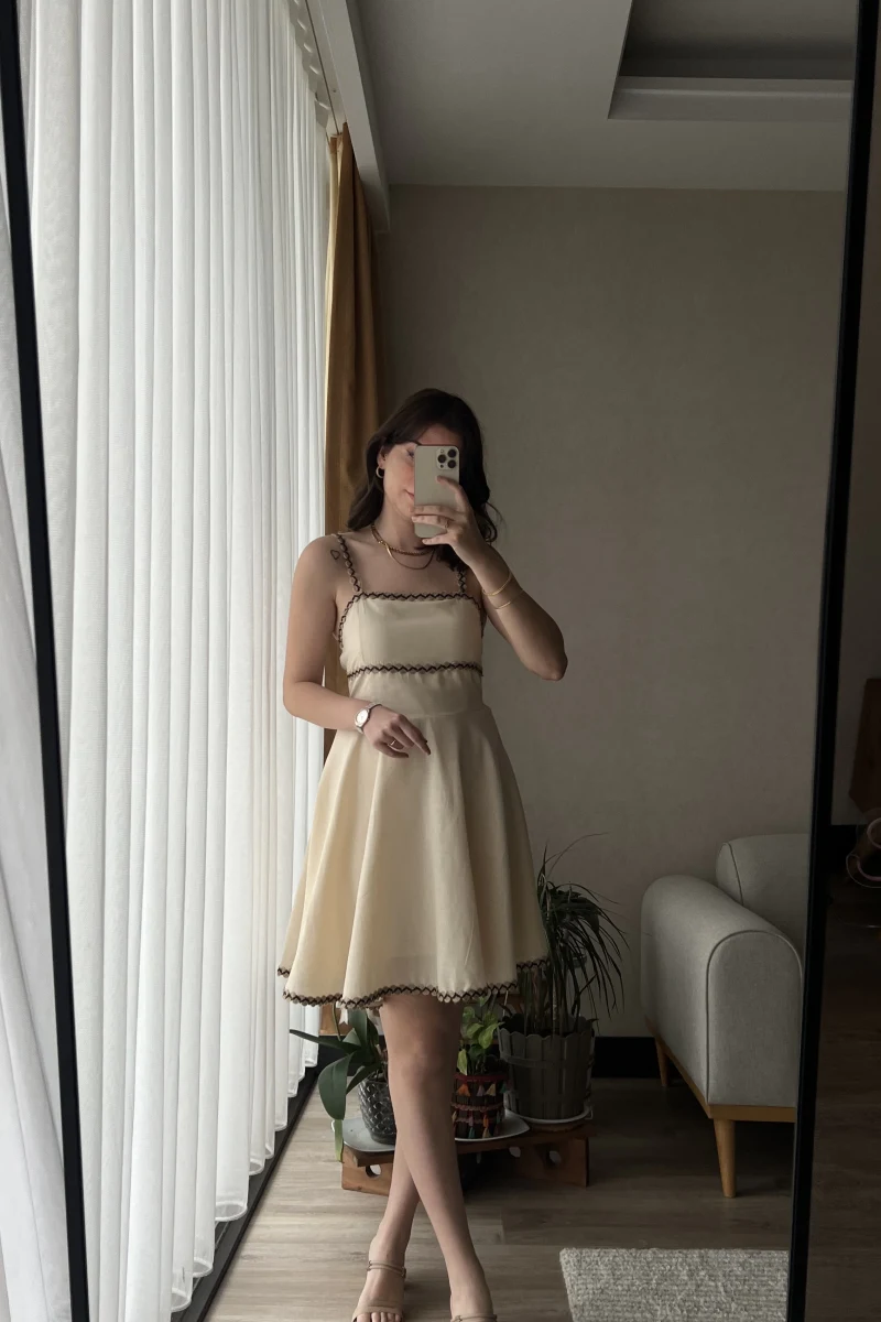 Hasır Detay Keten Elbise