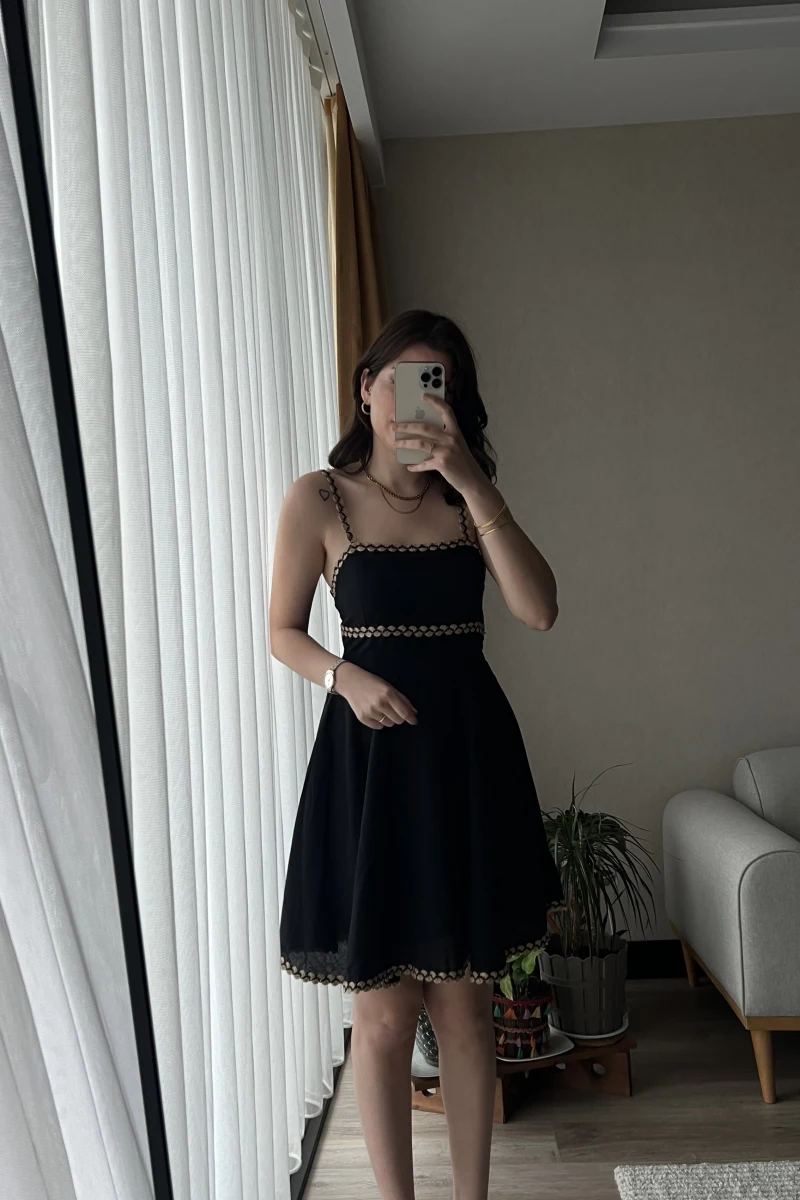 Hasır Detay Keten Elbise