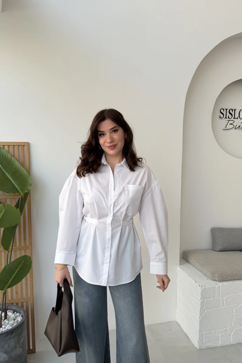 Heidi Bağlama Detay Gömlek - Beyaz - Kod: 5441
