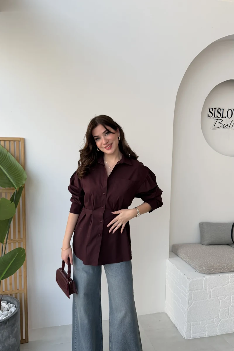 Heidi Bağlama Detay Gömlek - Mürdüm - Kod: 5441