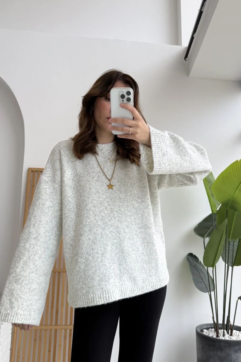 Holly Bisiklet Yaka Kırçıllı Kazak - Açık Gri