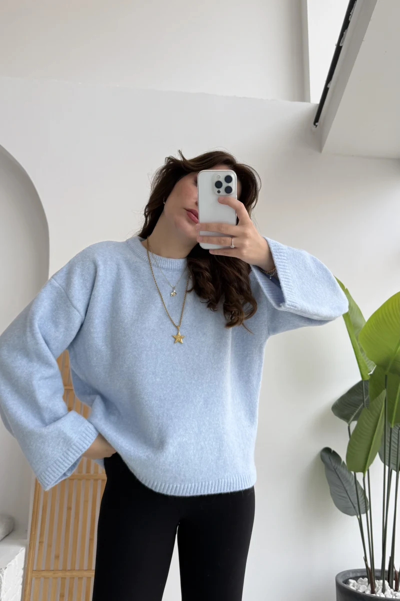 Holly Bisiklet Yaka Kırçıllı Kazak - Bebe Mavisi