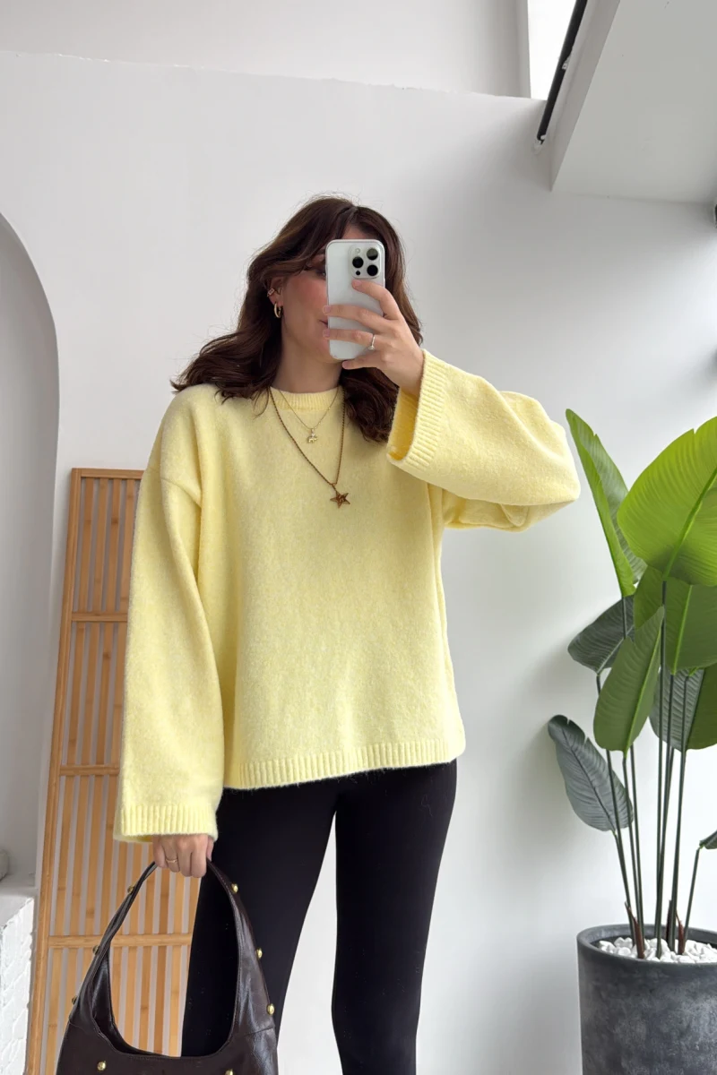 Holly Bisiklet Yaka Kırçıllı Kazak - Sarı