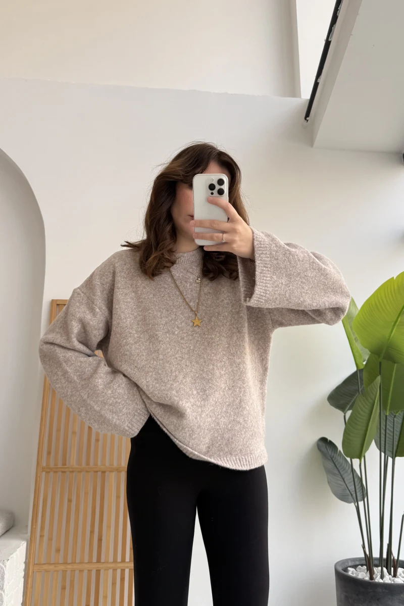 Holly Bisiklet Yaka Kırçıllı Kazak - Taş