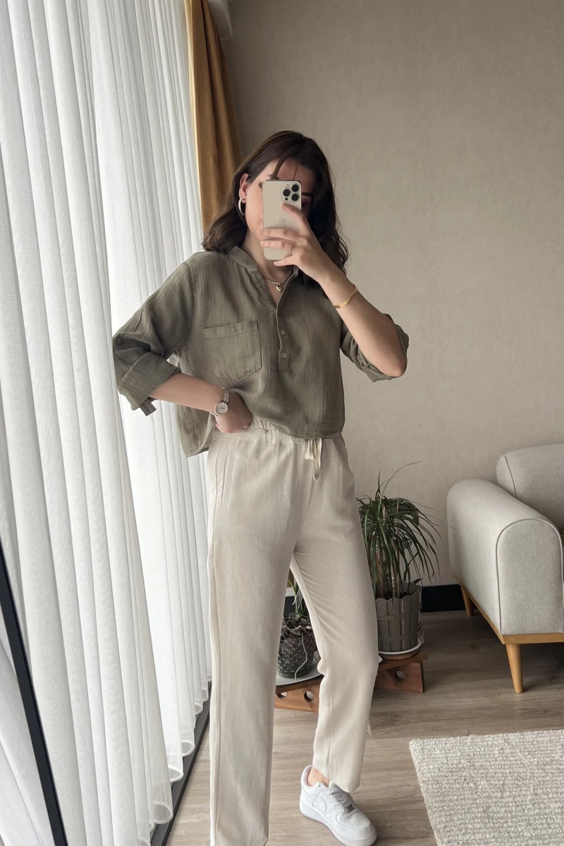 Holly Krem Keten Pantolon