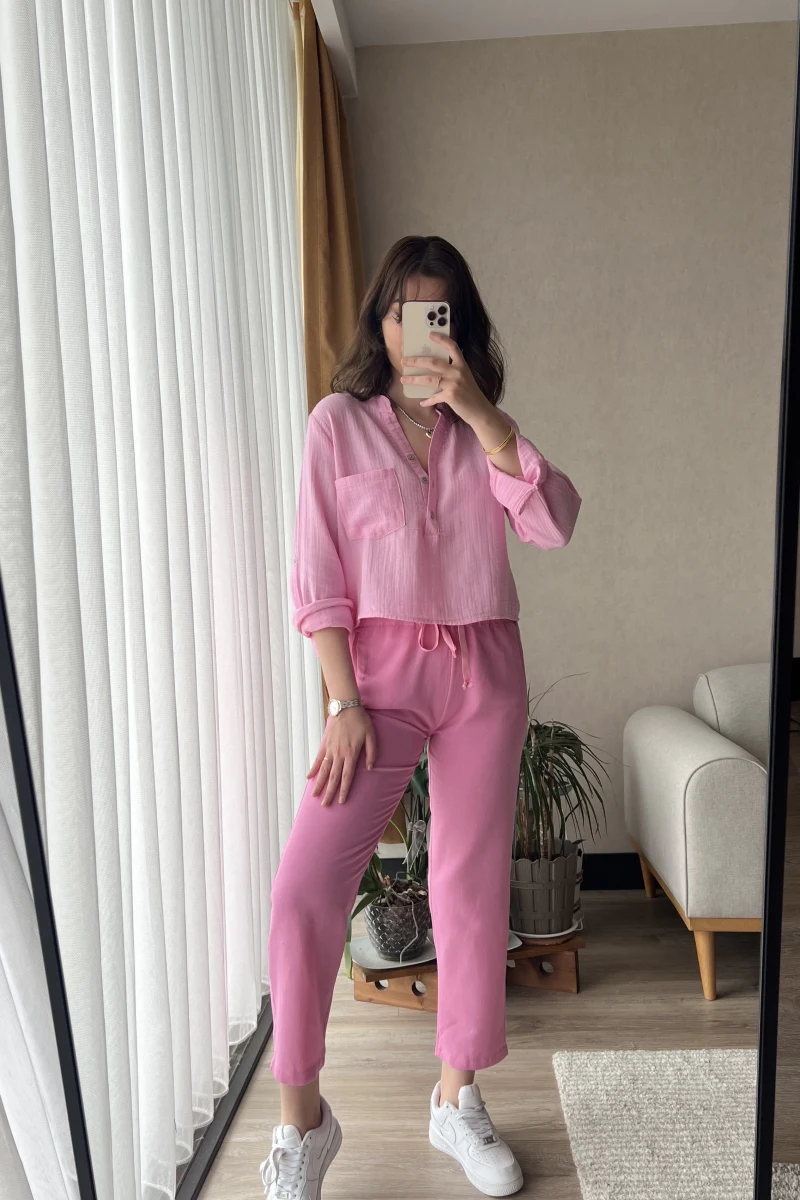 Holly Pembe Keten Pantolon