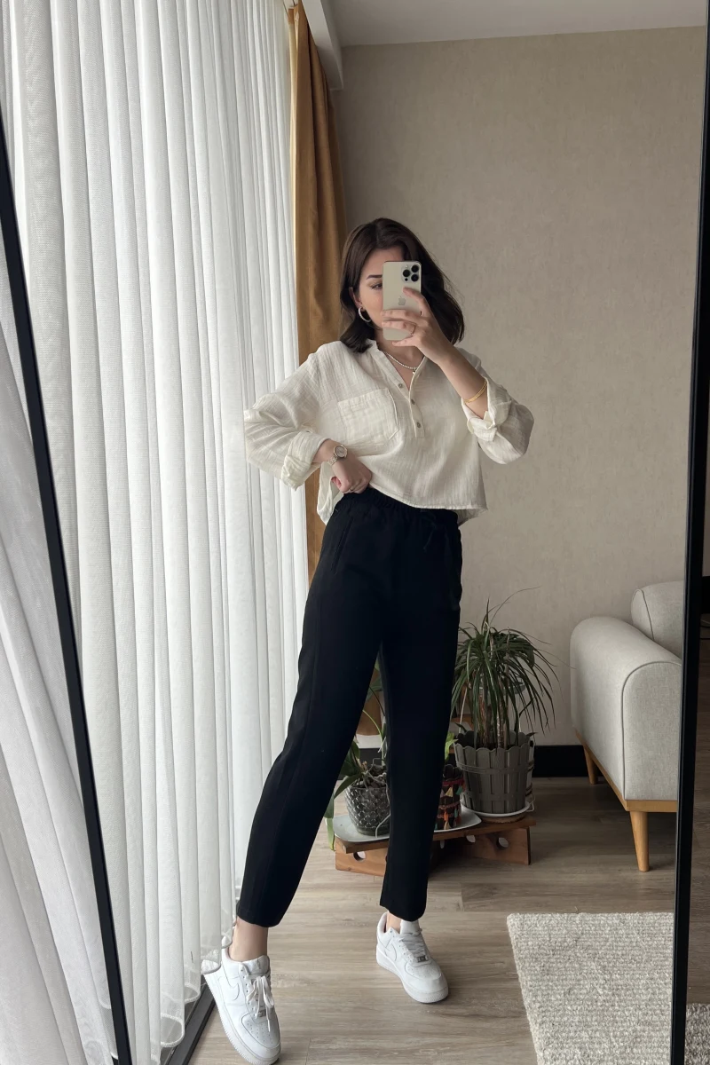 Holly Siyah Keten Pantolon