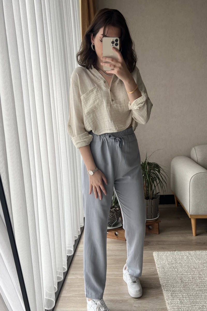 Holly Soft Mavi Keten Pantolon