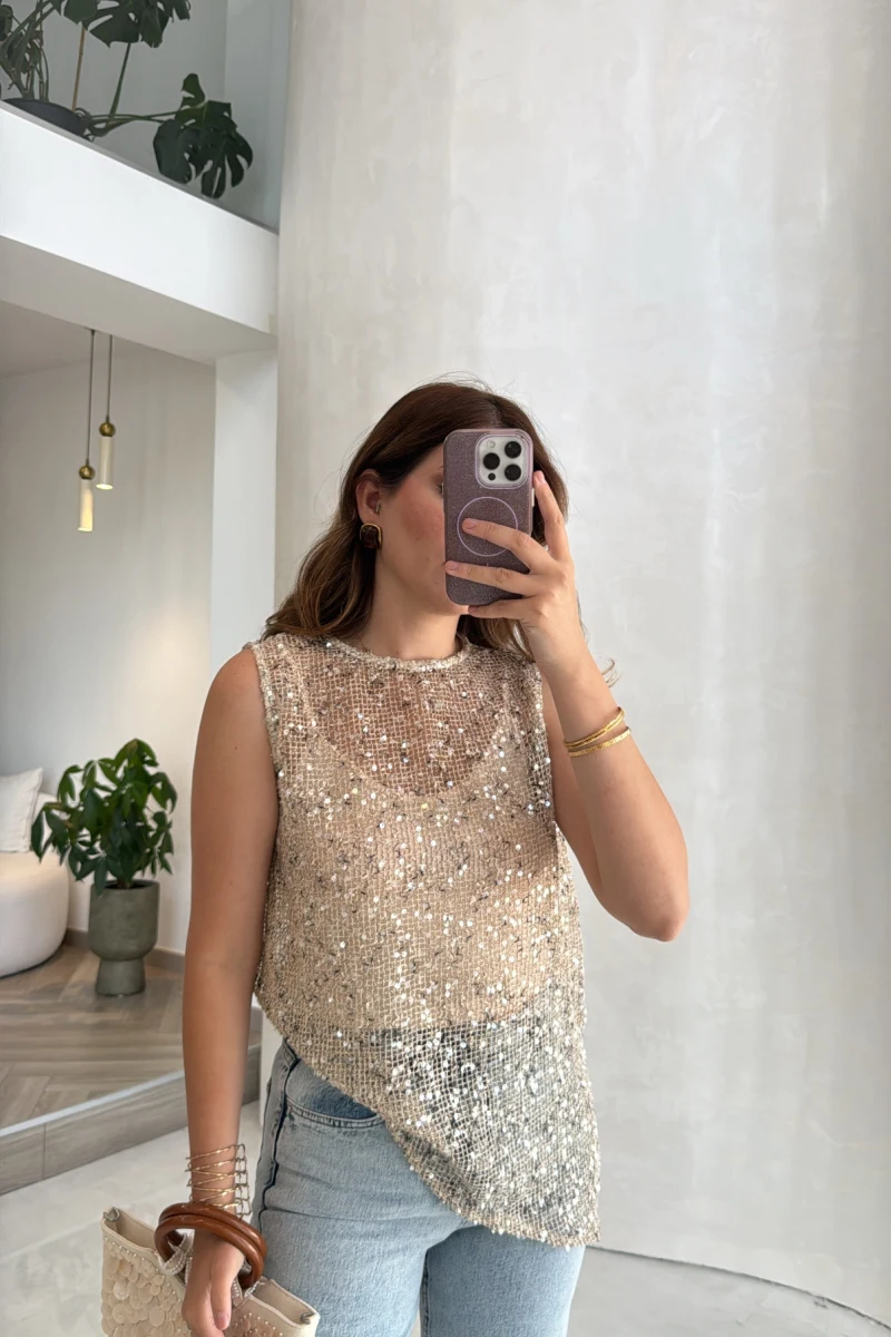 İçi Askılı Body Pullu Bluz - Taş - Kod: 1115