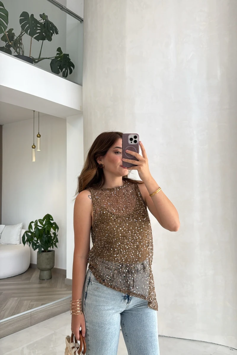 İçi Askılı Body Pullu Bluz - Vizon - Kod: 1115