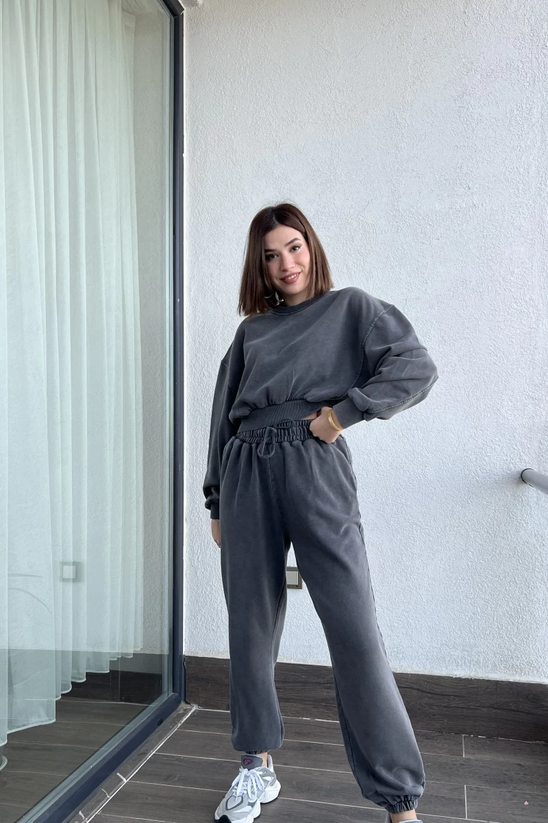 İnlore Yıkamalı Koyu Gri Takım