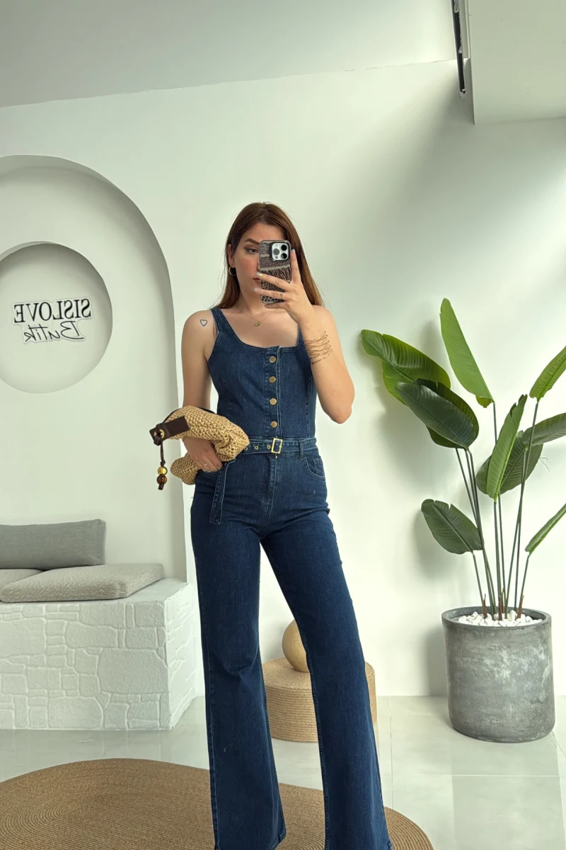 İspanyol Kemerli Denim Tulum