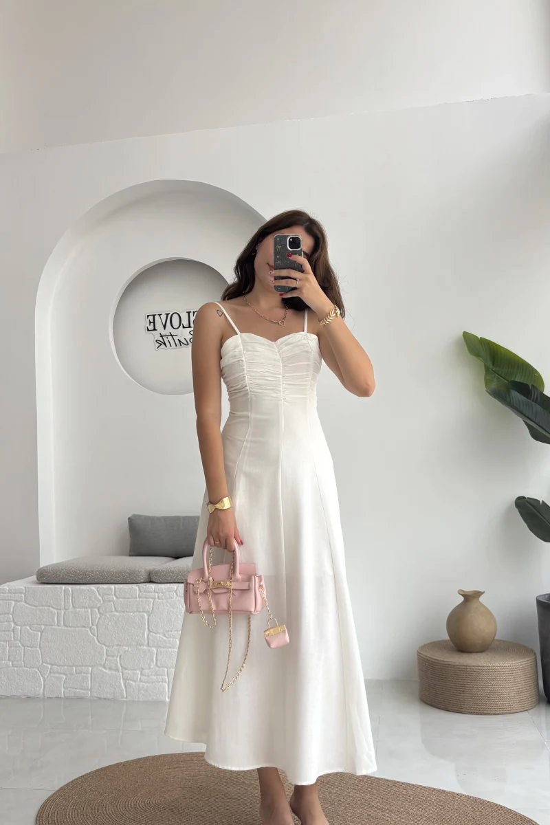 İvy Askılı Elbise - Beyaz - 2317
