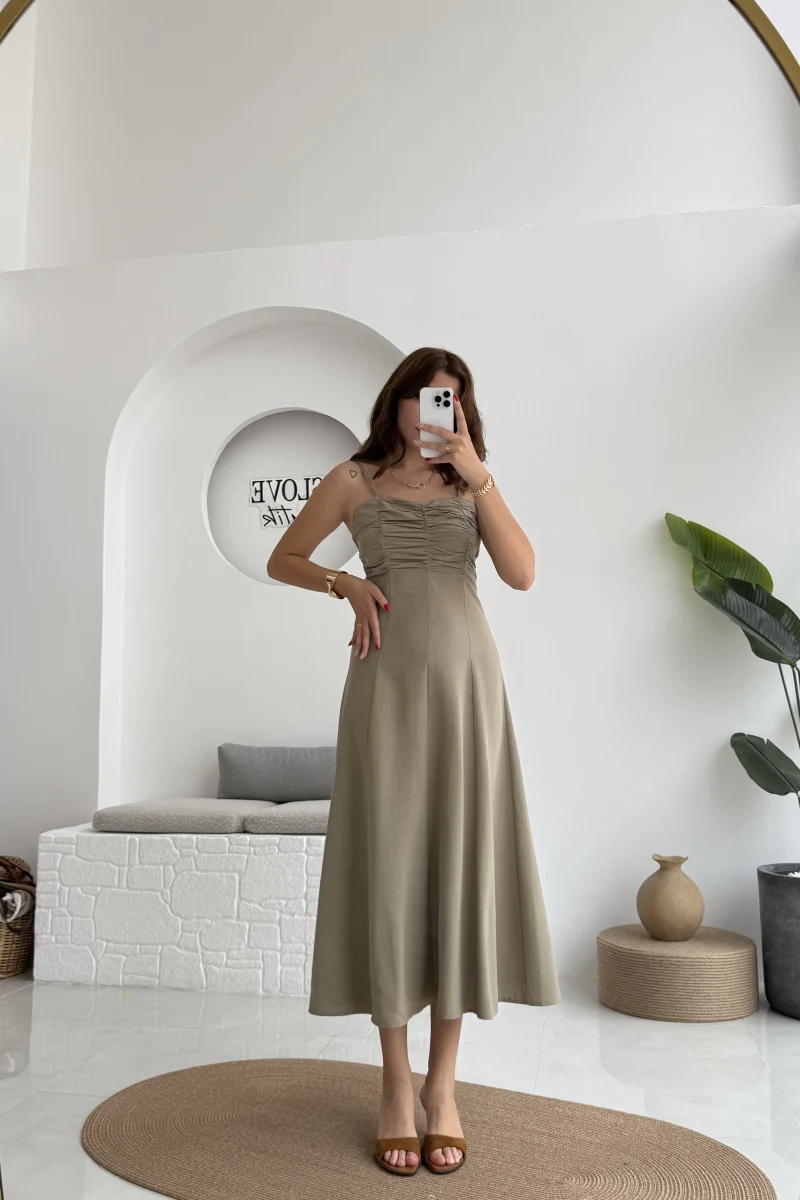 İvy Askılı Elbise - Haki - 2317