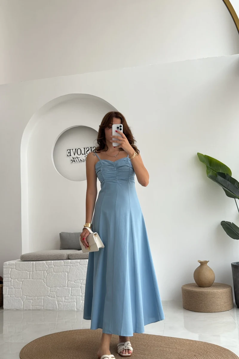 İvy Askılı Elbise - Mavi - 2317