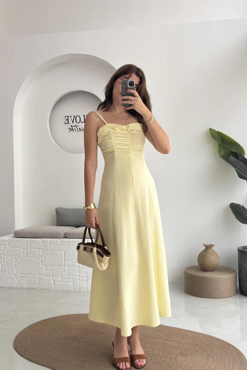 İvy Askılı Elbise - Sarı - 2317