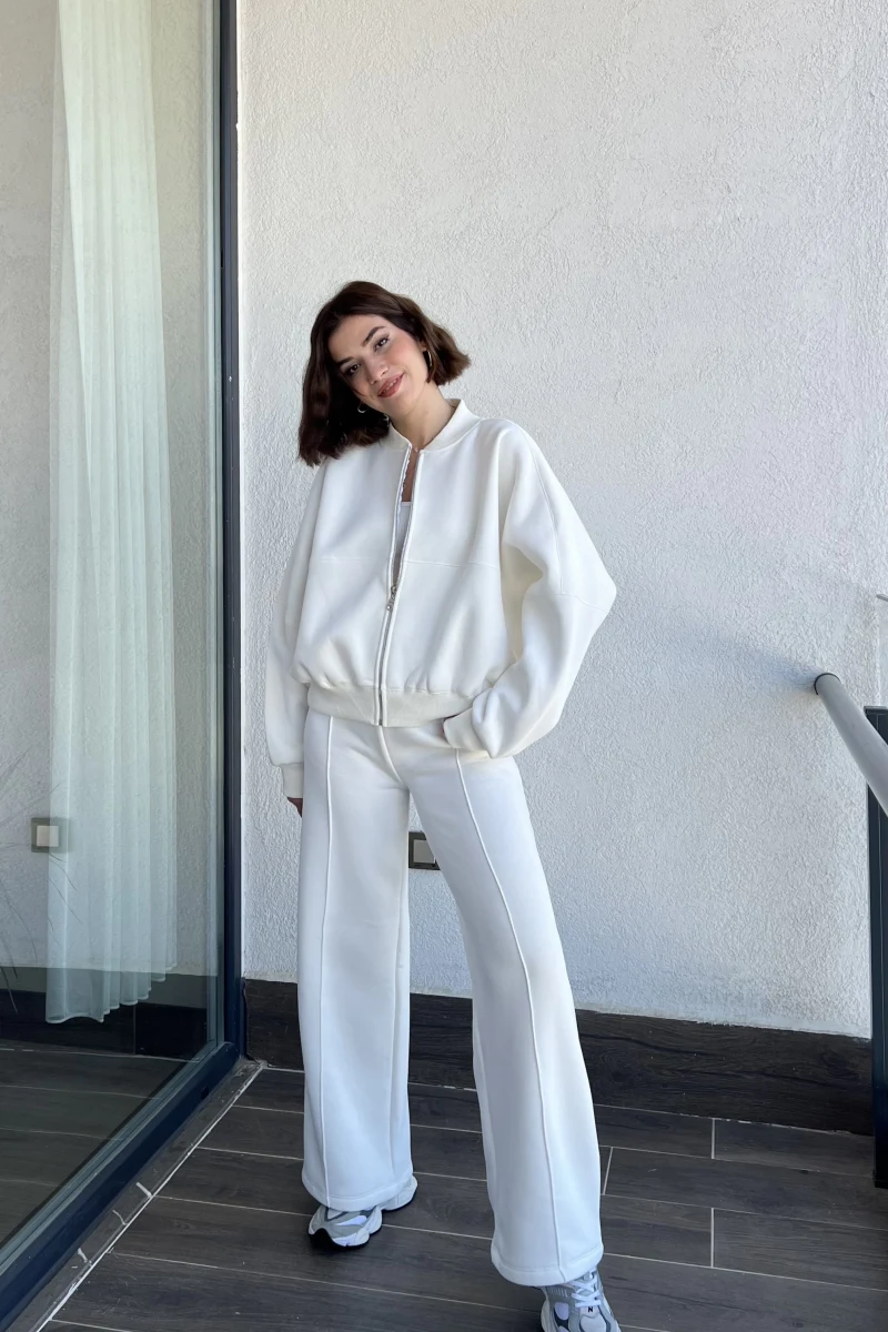 Jaxsa Beyaz 3 İplik Eşofman Takımı