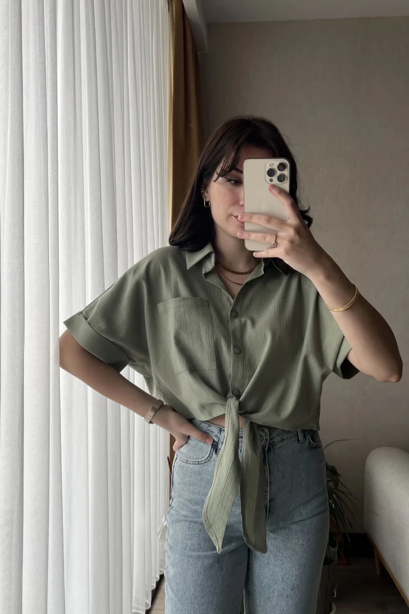 Jennefer Haki Bağlamalı Gömlek