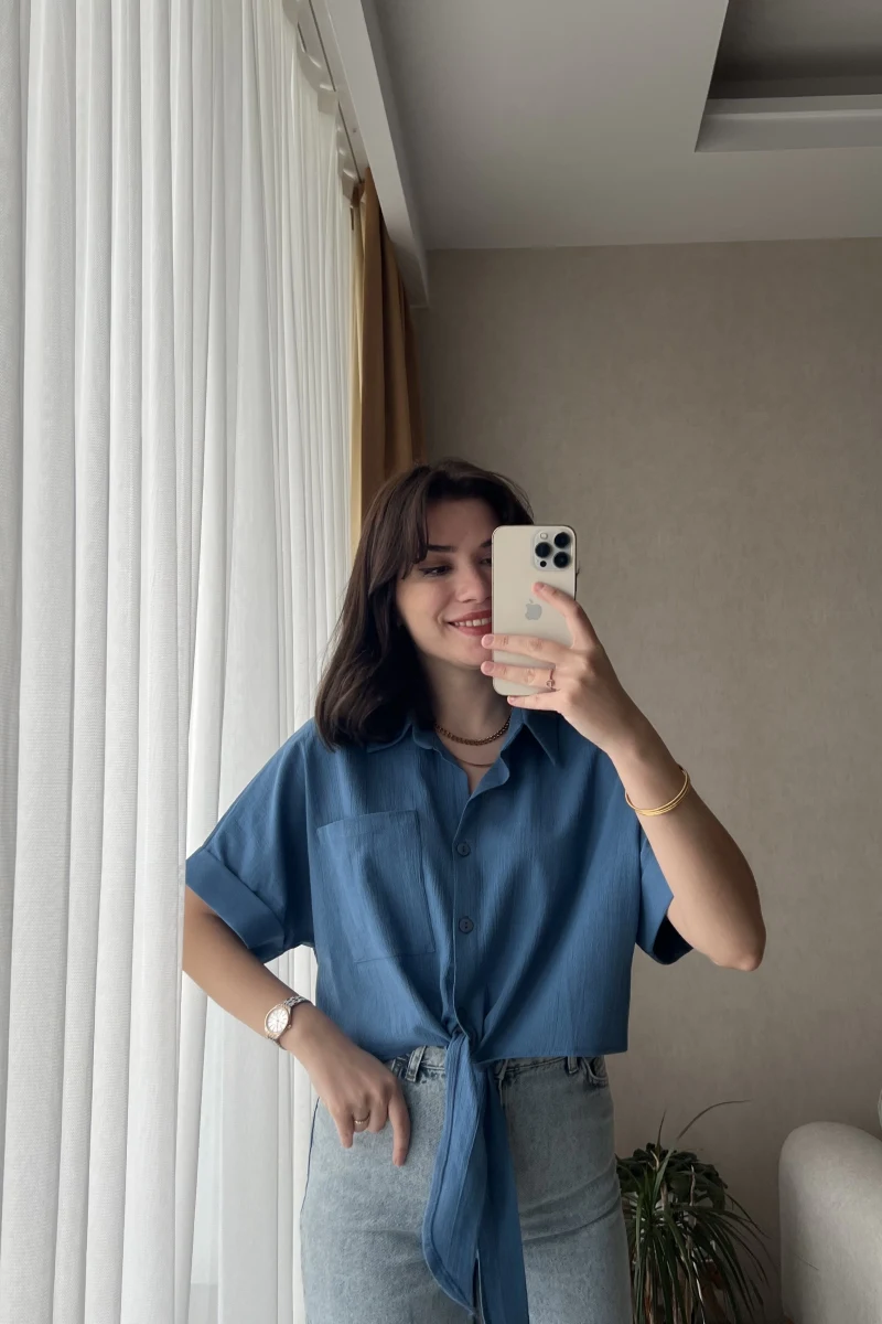 Jennefer Mavi Bağlamalı Gömlek