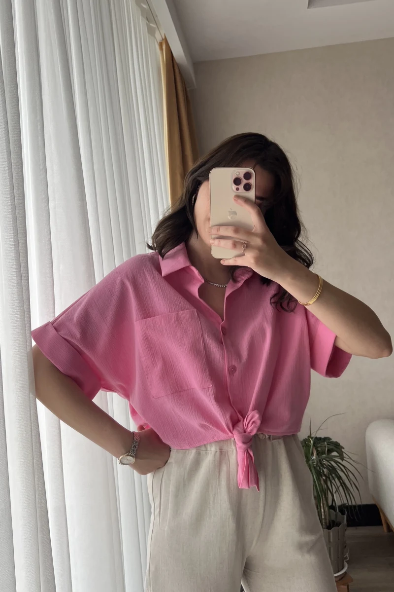 Jennefer Pembe Bağlamalı Gömlek