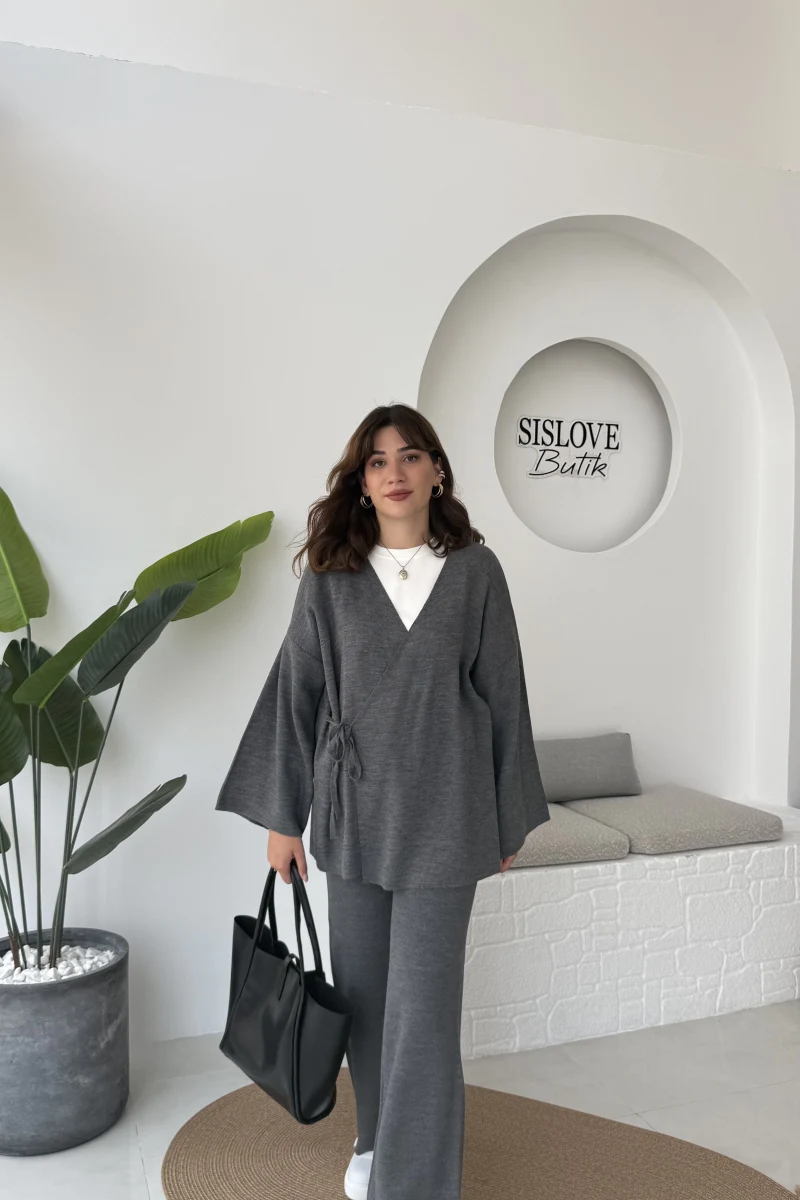 Jenny Bağlamalı Triko Takım - Antrasit - Kod: 7206