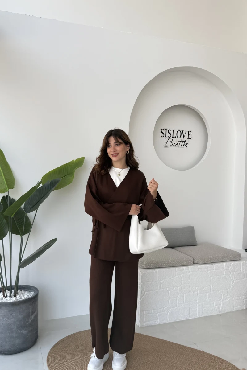 Jenny Bağlamalı Triko Takım - Kahve - Kod: 7206