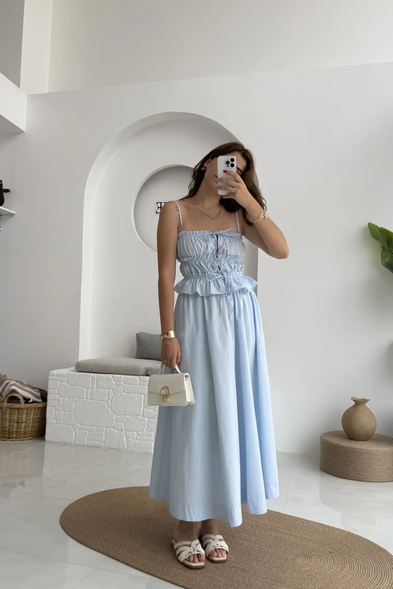 Jessica Gipe Detay Bluz Etek Takım - Mavi - 2025159