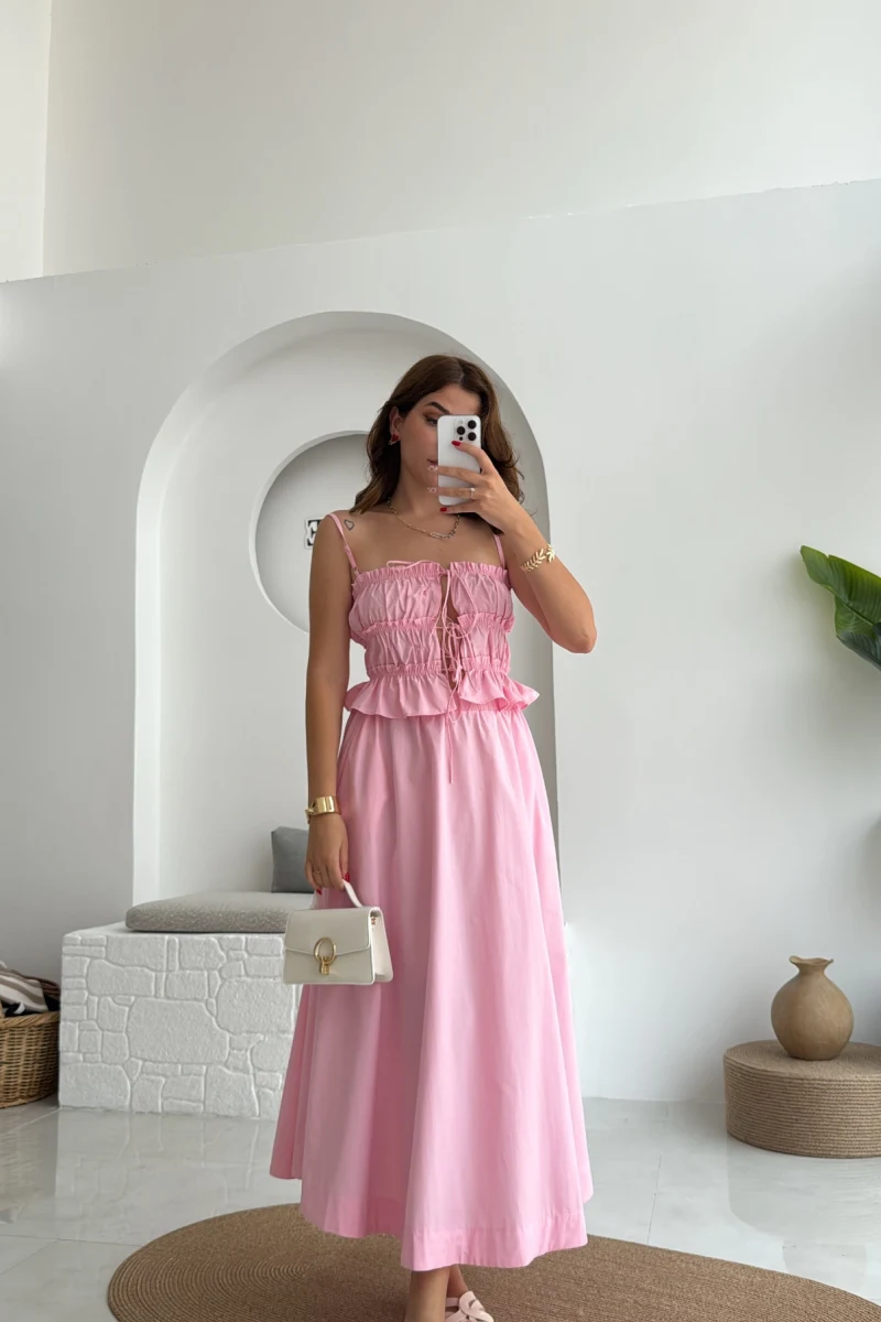 Jessica Gipe Detay Bluz Etek Takım - Pembe - 2025159