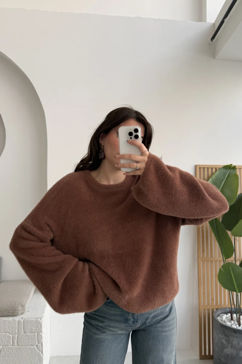 Julietta Bisiklet Yaka Yumoş Kazak - Kahverengi - Kod: 4752