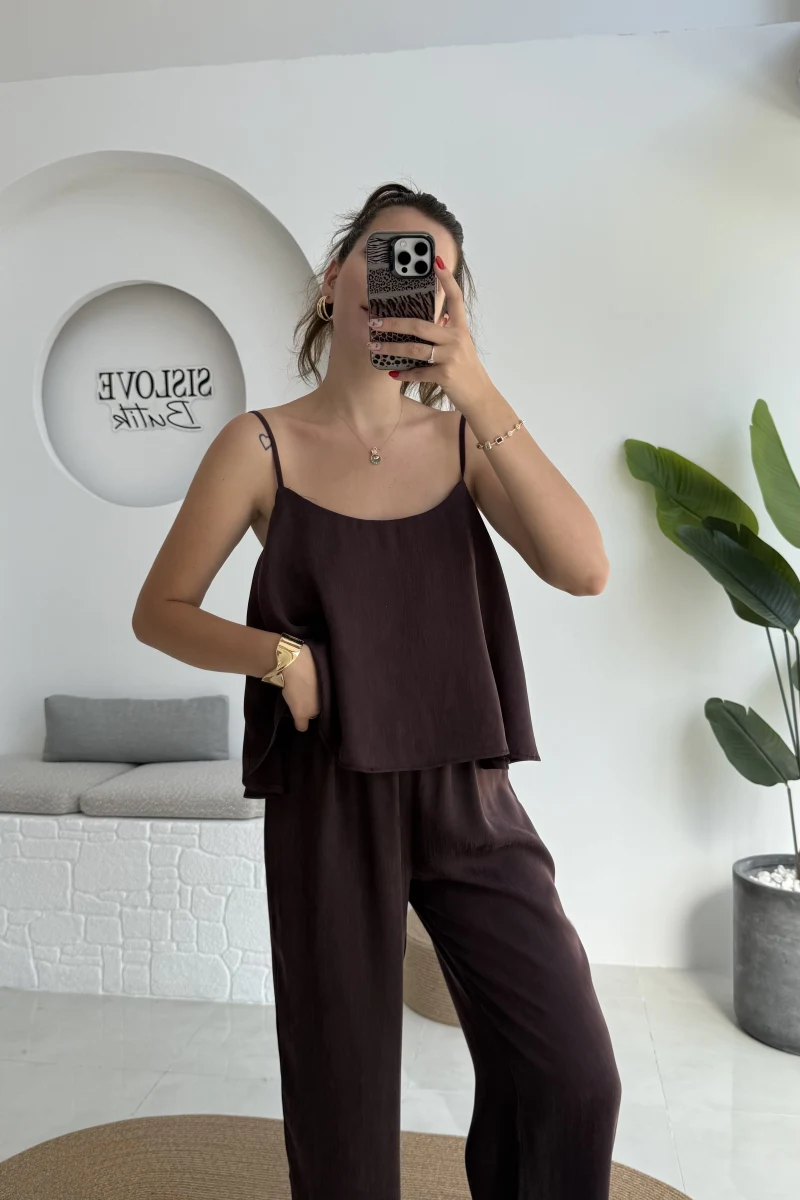 June Askılı Bluz Pantolon Takım - Mürdüm - 51043