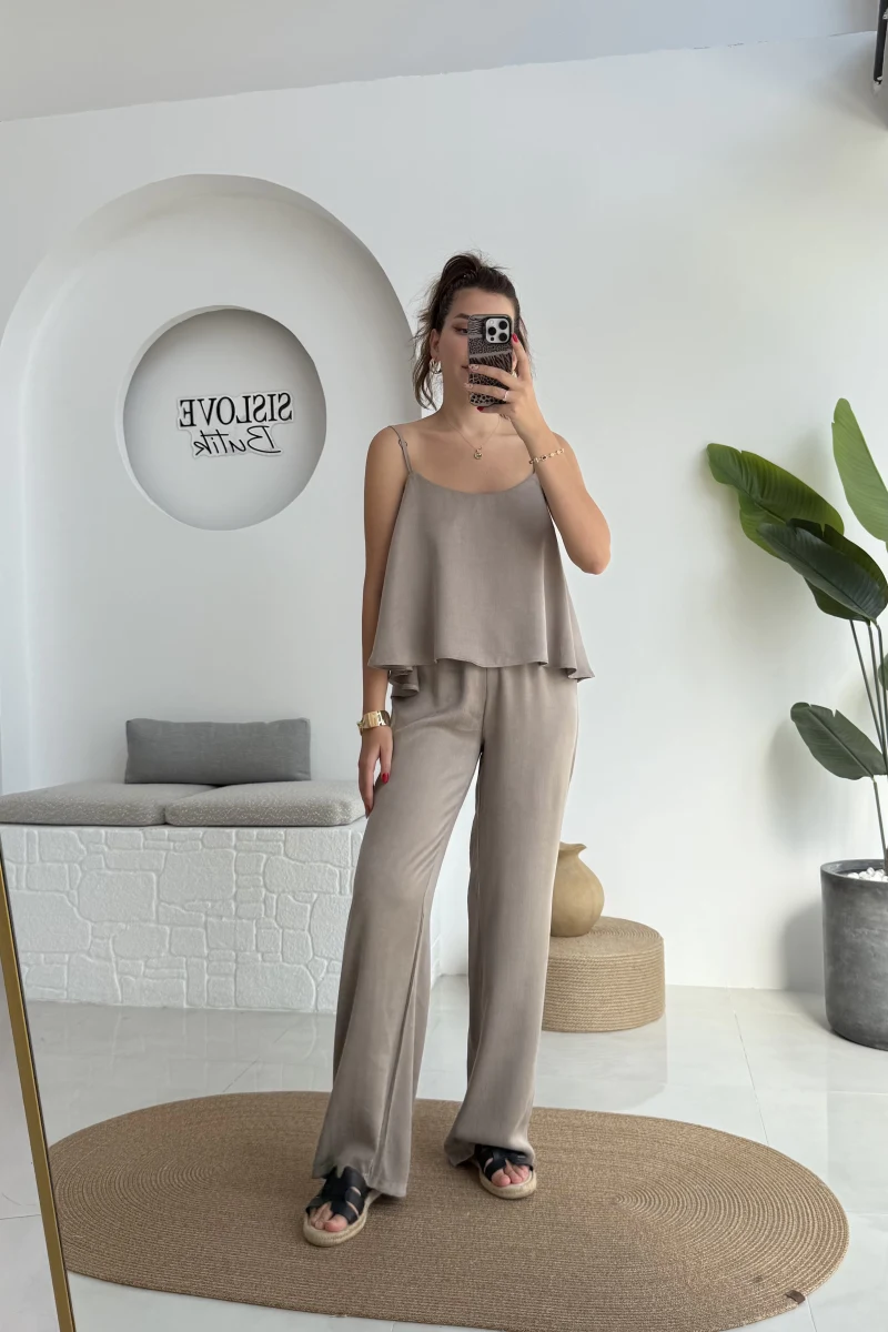 June Askılı Bluz Pantolon Takım - Vizon - 51043