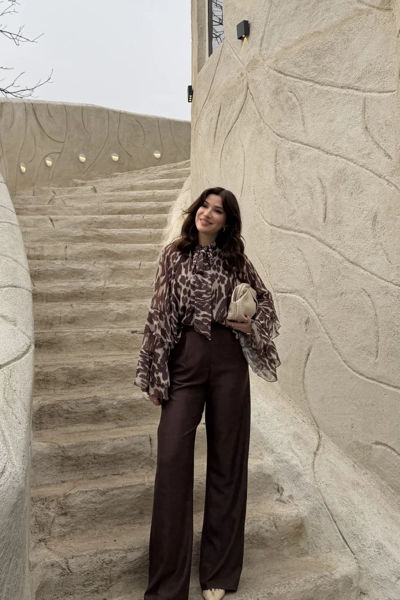 Kadife Cırt Detay Pantolon - Kahverengi - Kod: 3997