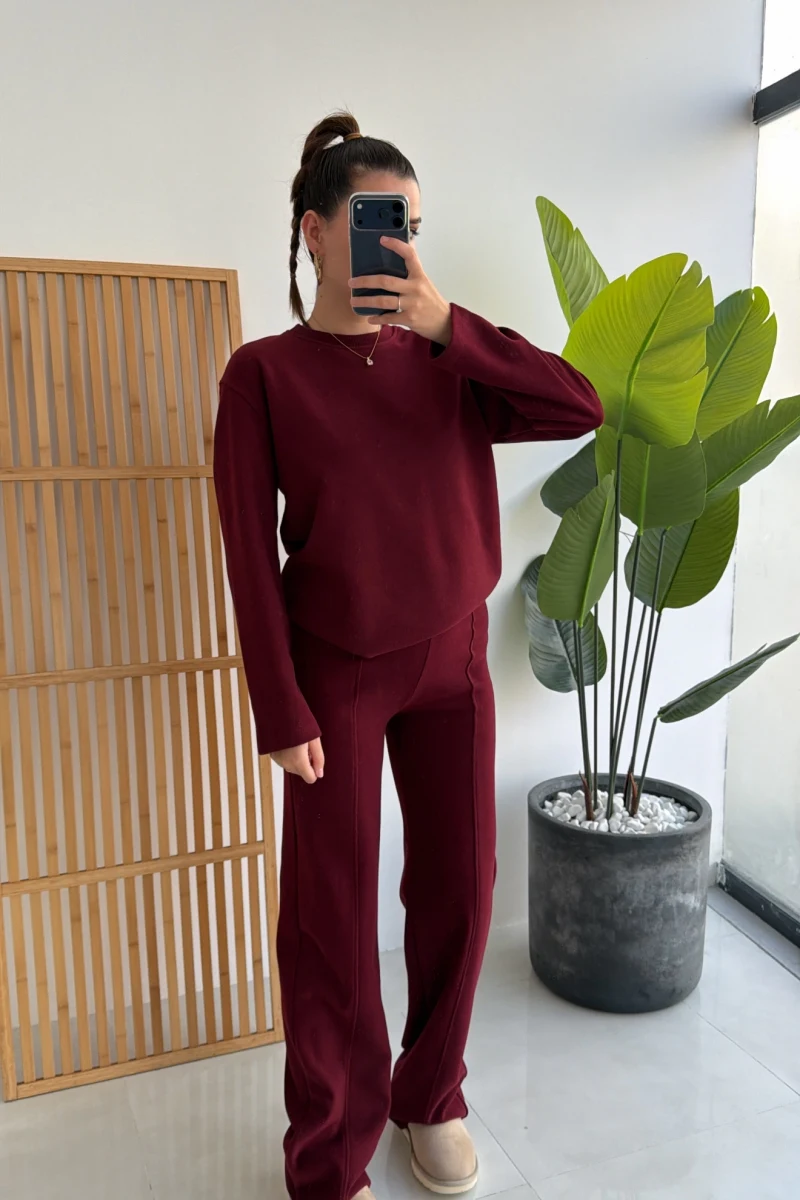 Kadife Fitili Takım Bordo