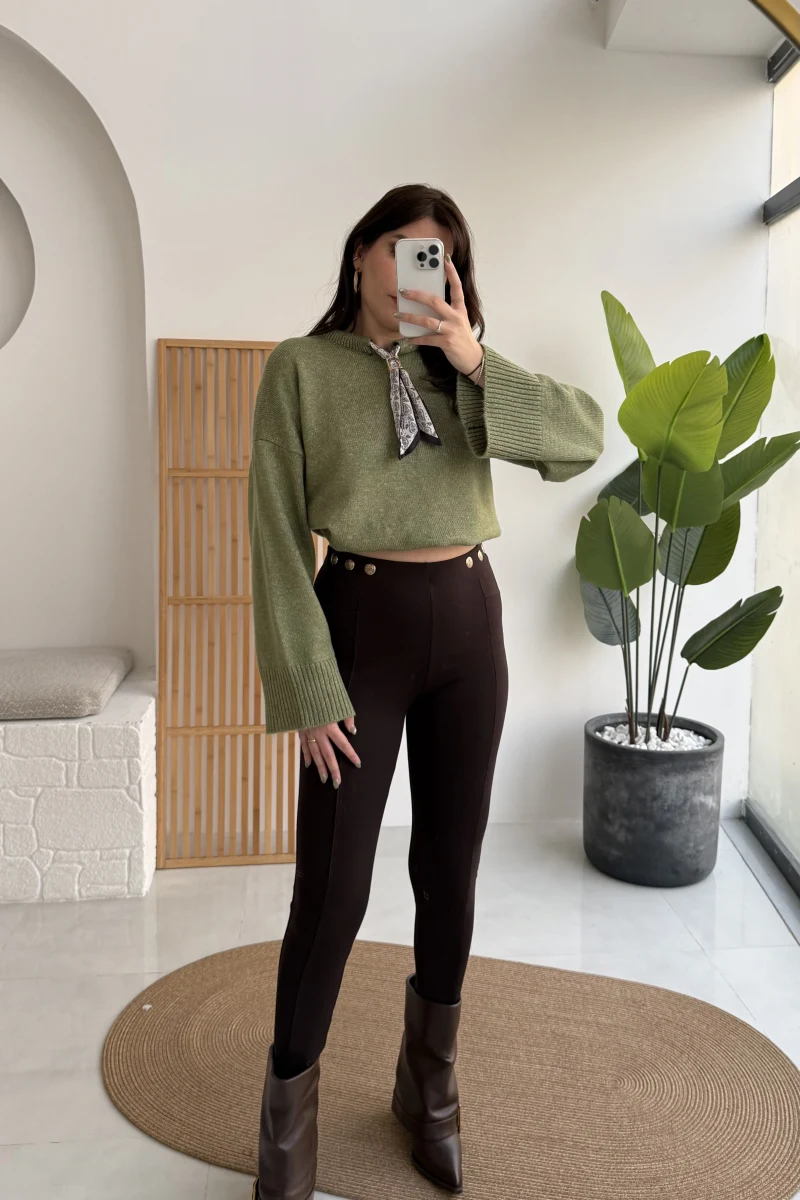 Kahverengi Düğmeli Tayt - Kod: 251165