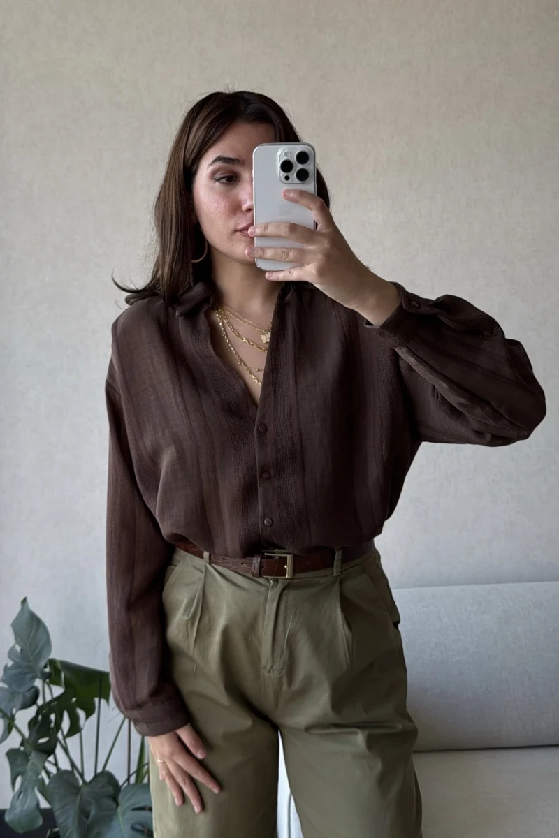 Kahverengi Tül Gömlek