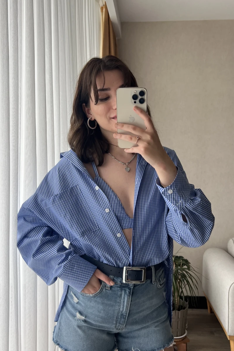 Kareli Gömlek&Bra Takım