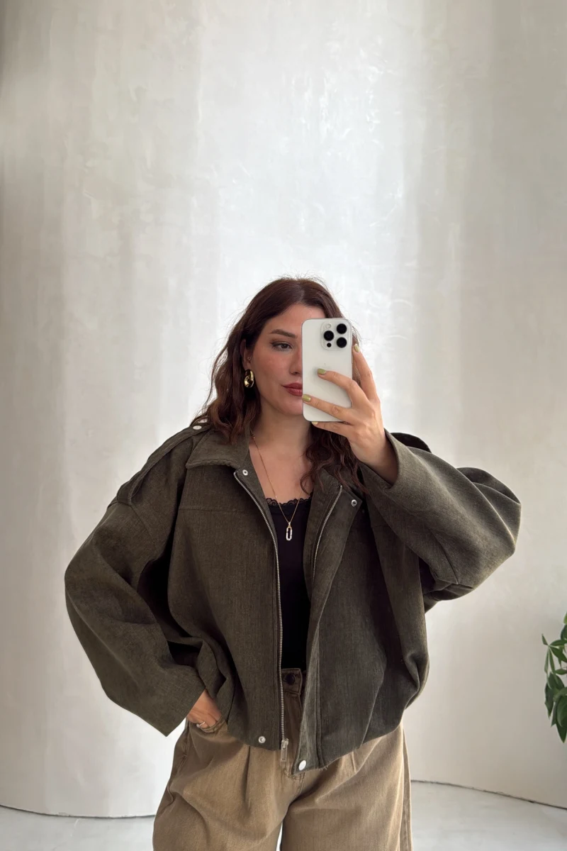 Katharina Kadife Bomber Ceket - Haki - Kod: 2110