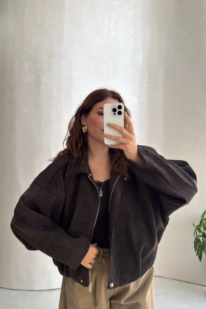 Katharina Kadife Bomber Ceket - Kahve - Kod: 2110