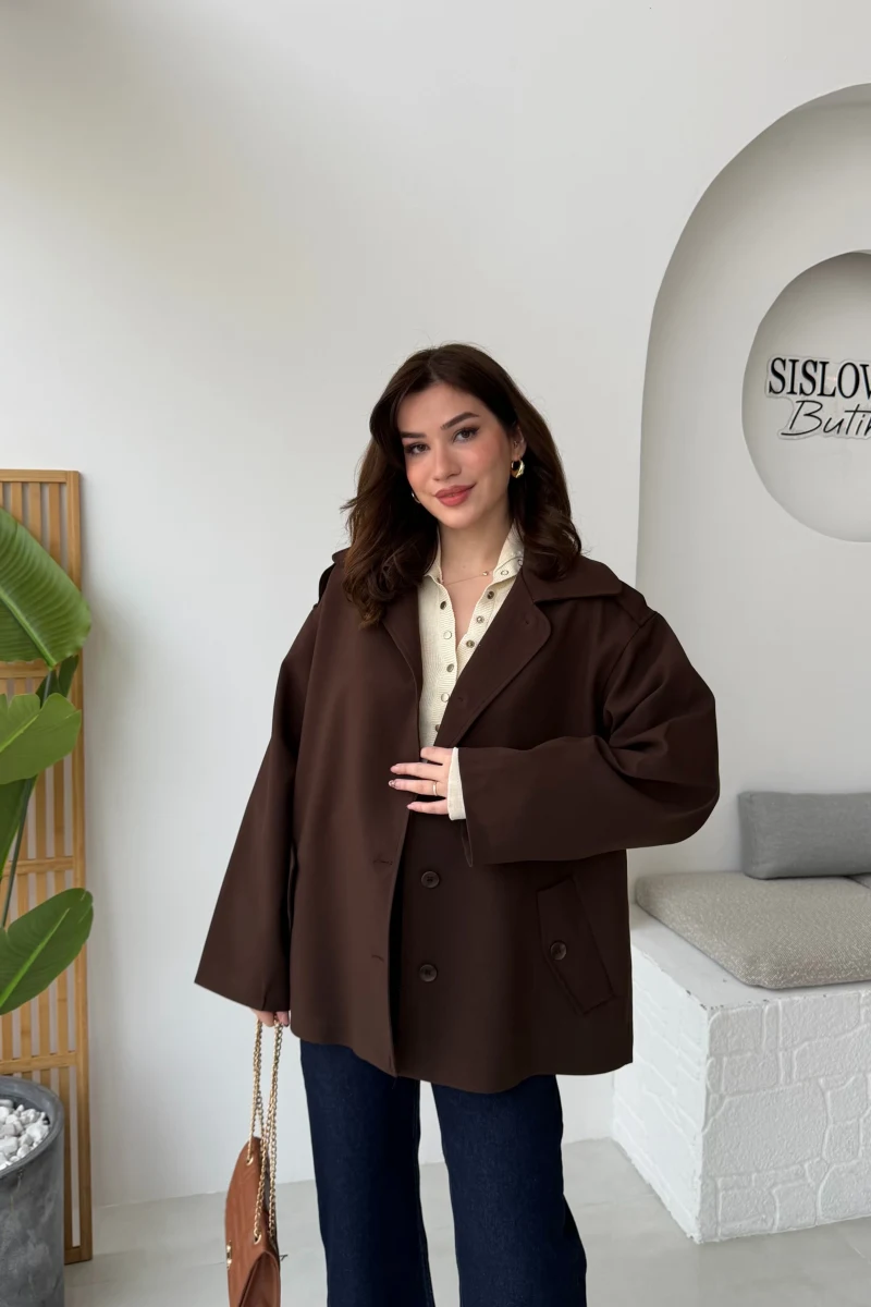 Katy Bağlamalı Trenç - Acı Kahve - Kod: 7651