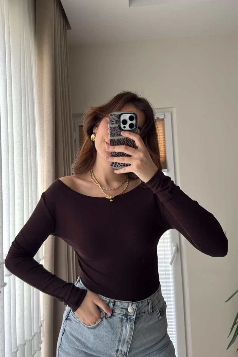 Kayık Yaka Oys Body Acı Kahve