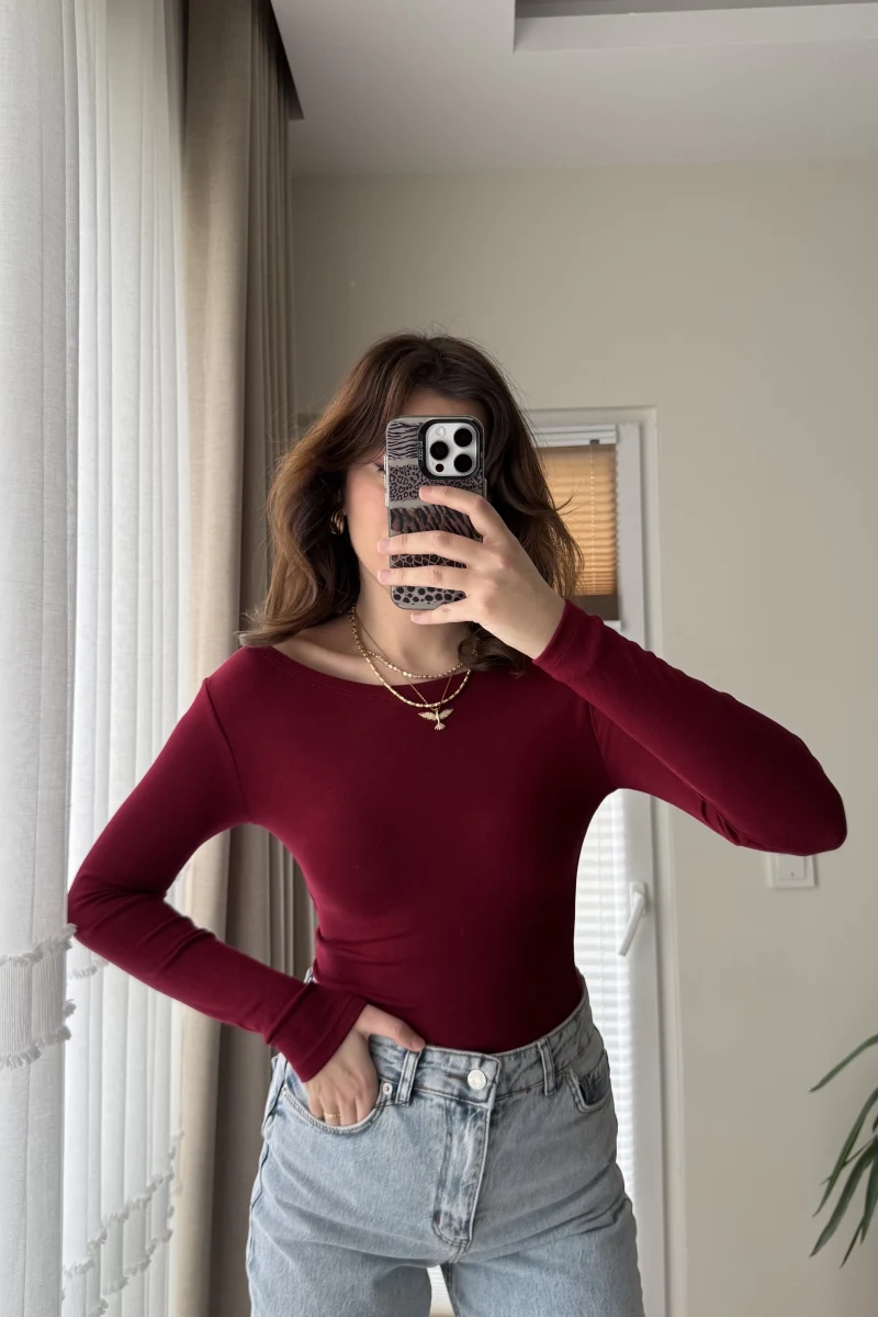 Kayık Yaka Oys Body Bordo