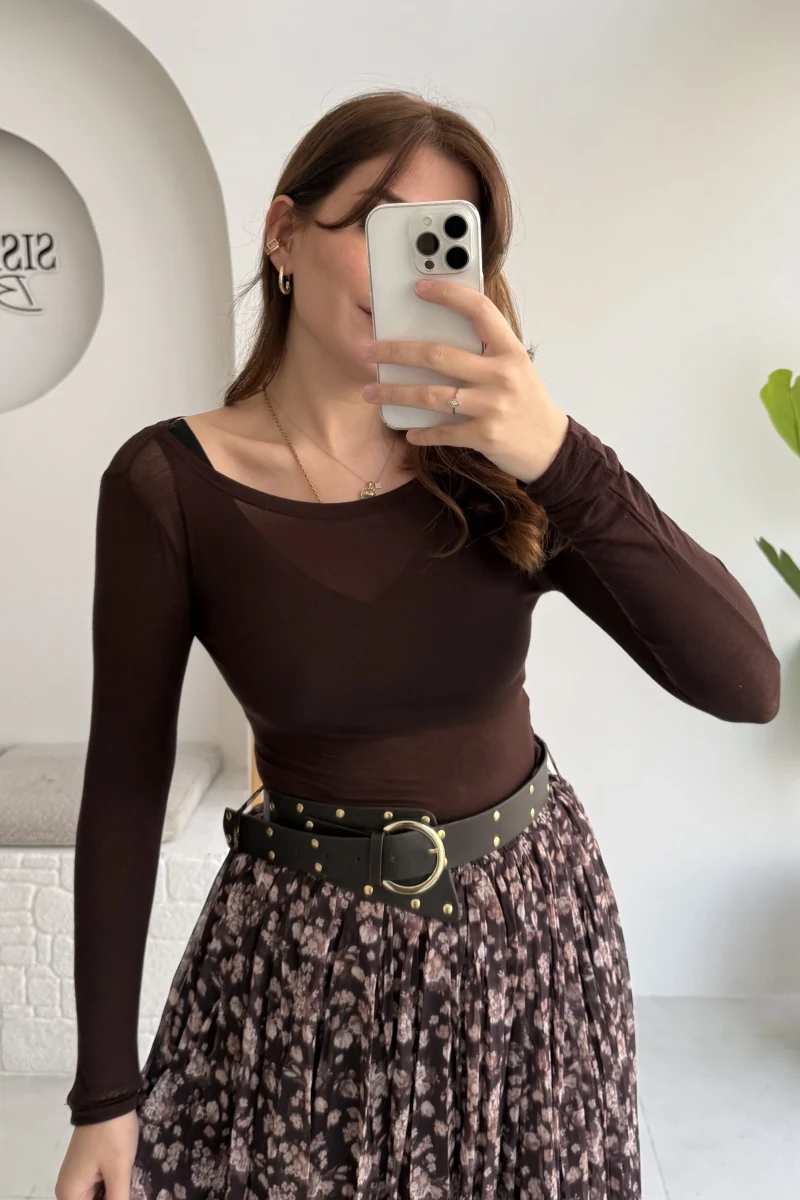 Kayık Yaka Transparan - Acı Kahve