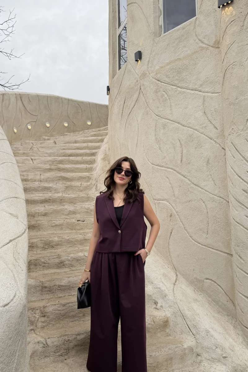 Kelly Yelek Pantolon Takım - Mürdüm - Kod: 9588