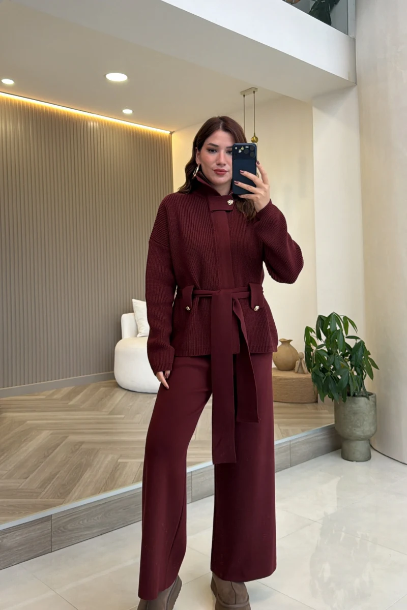 Kemerli Triko Takım - Bordo - Kod: 2680