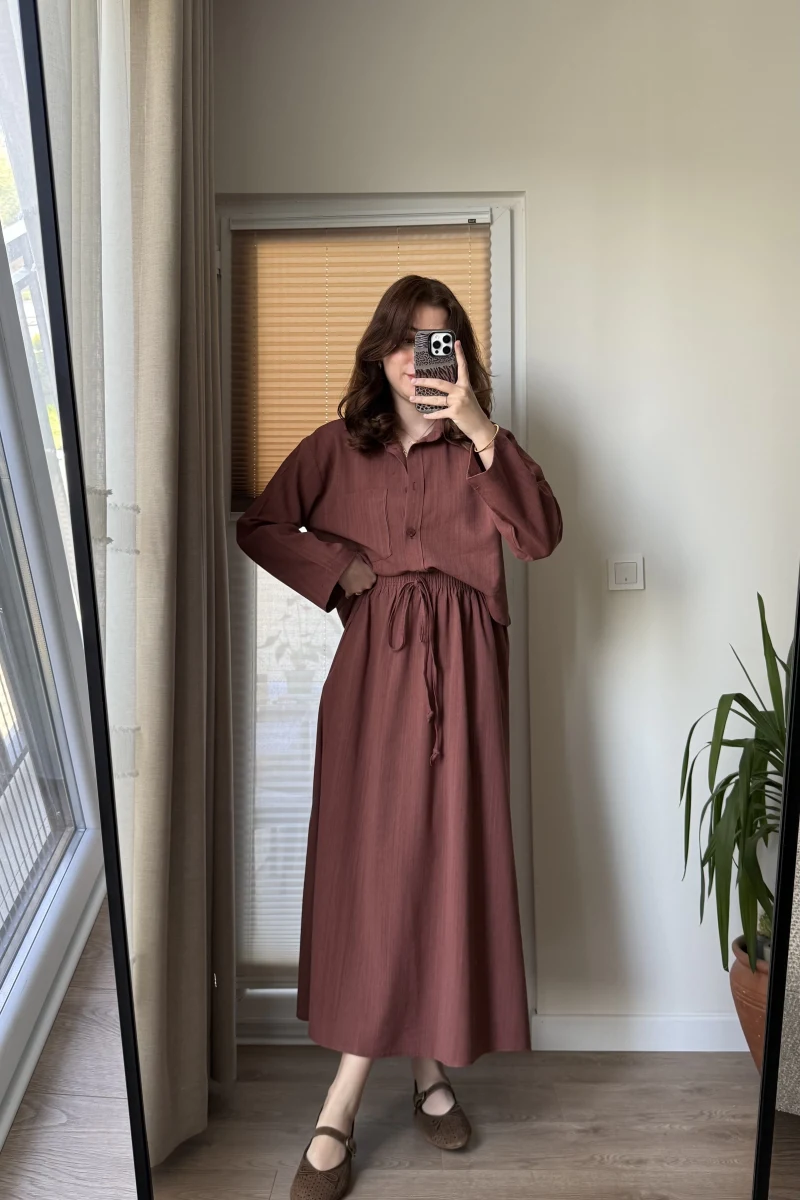 Keten Etek Gömlek Takım Kiremit